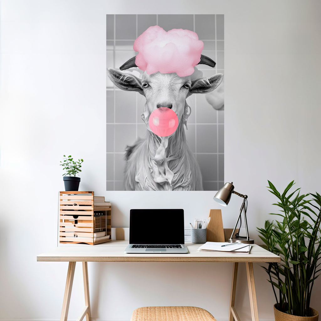 Αφίσα με θέμα "BUBBLEGUM BOVINE BLISS" με θέμα "Peel and Stick"