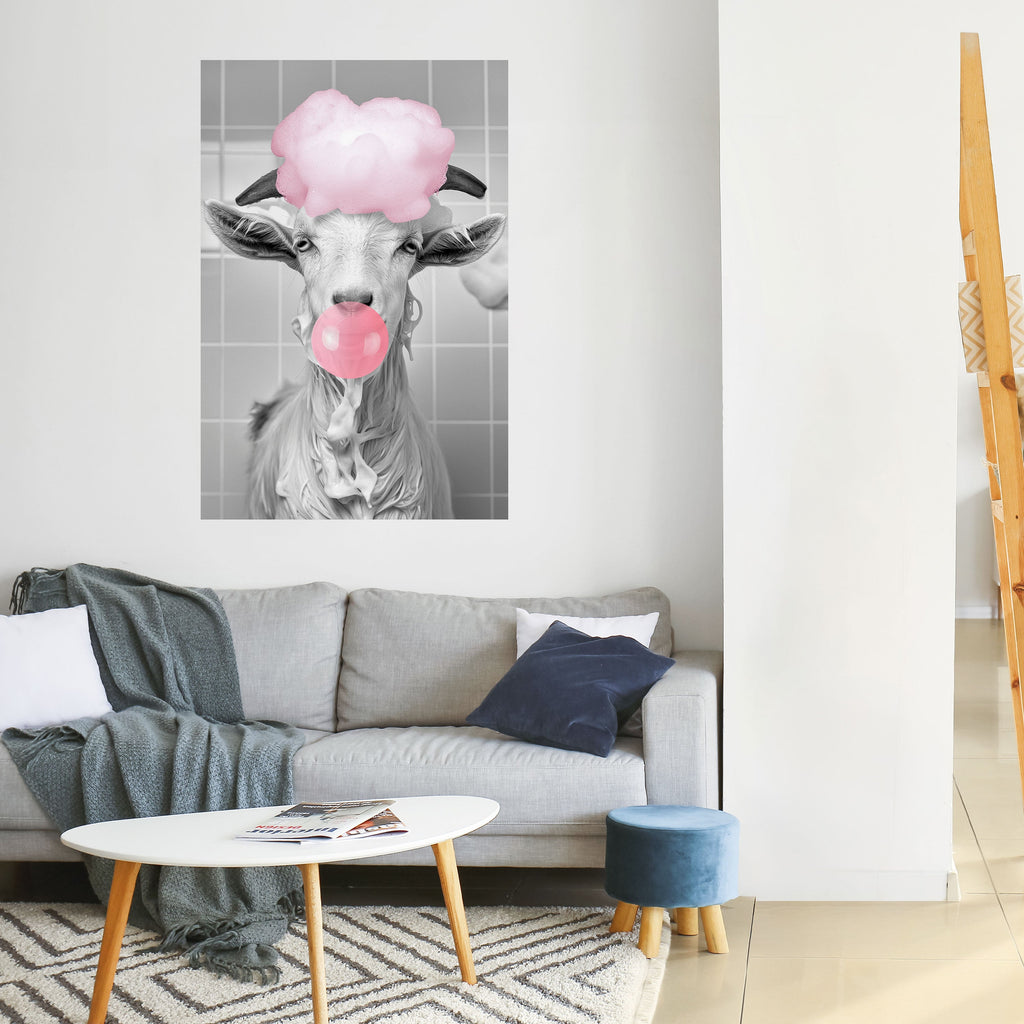 Αφίσα με θέμα "BUBBLEGUM BOVINE BLISS" με θέμα "Peel and Stick"