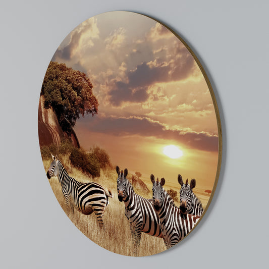 ZEBRA SUNSET SERENADE Στρογγυλός πίνακας ζωγραφικής