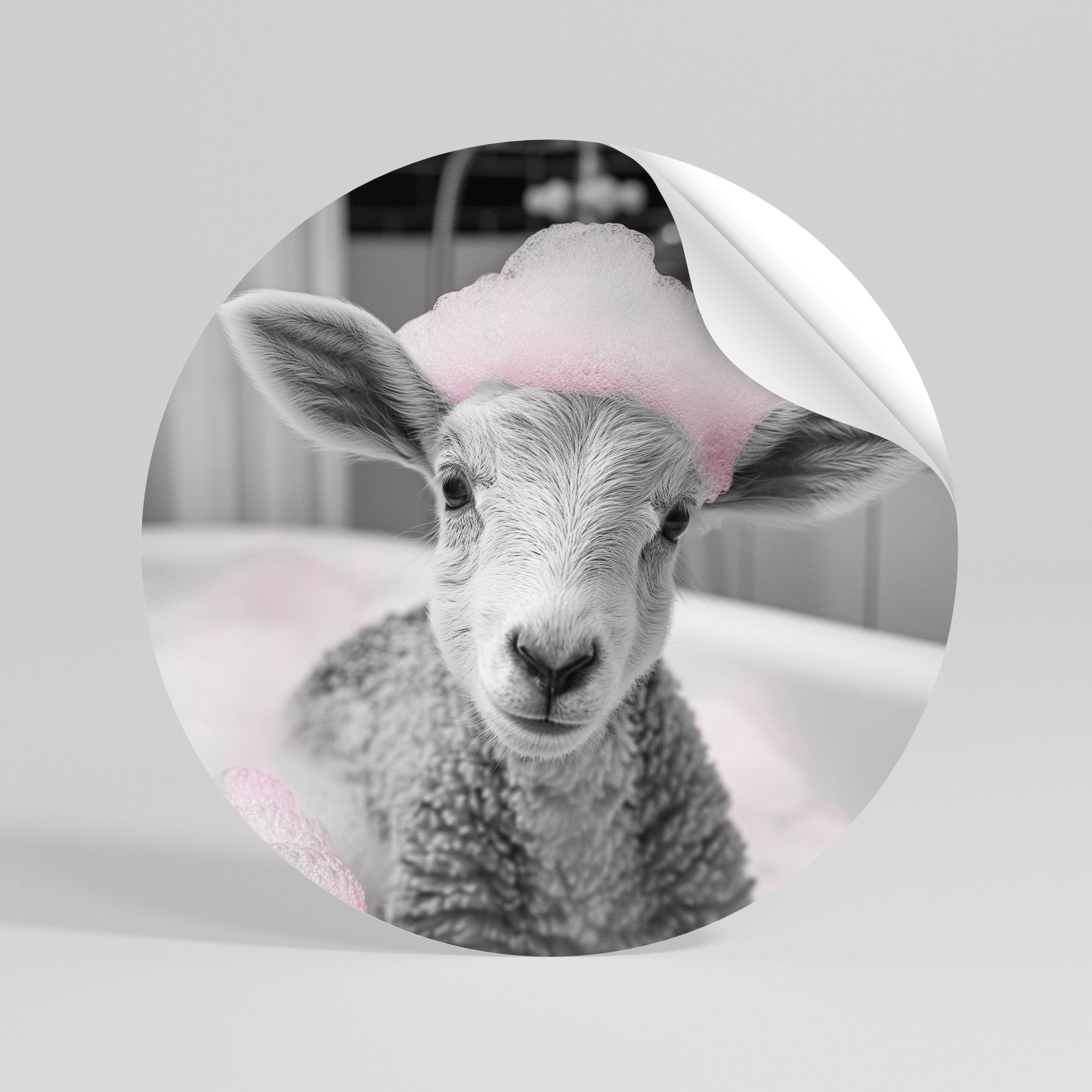 PINK CLOUD BATH TIME Αυτοκόλλητη "Peel and Stick" Αφίσα στρογγυλή