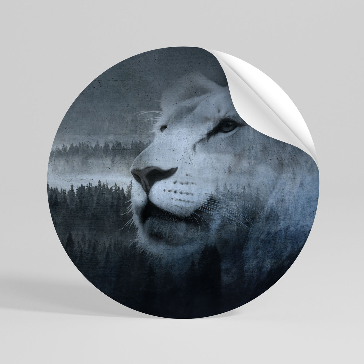 LION'S HARMONY IN BLUE Αυτοκόλλητη Αφίσα στρογγυλή
