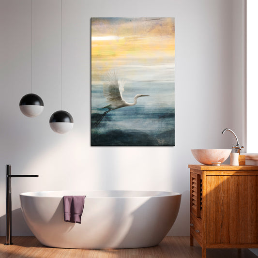 HERON IN FLY Vertical Canvas Print