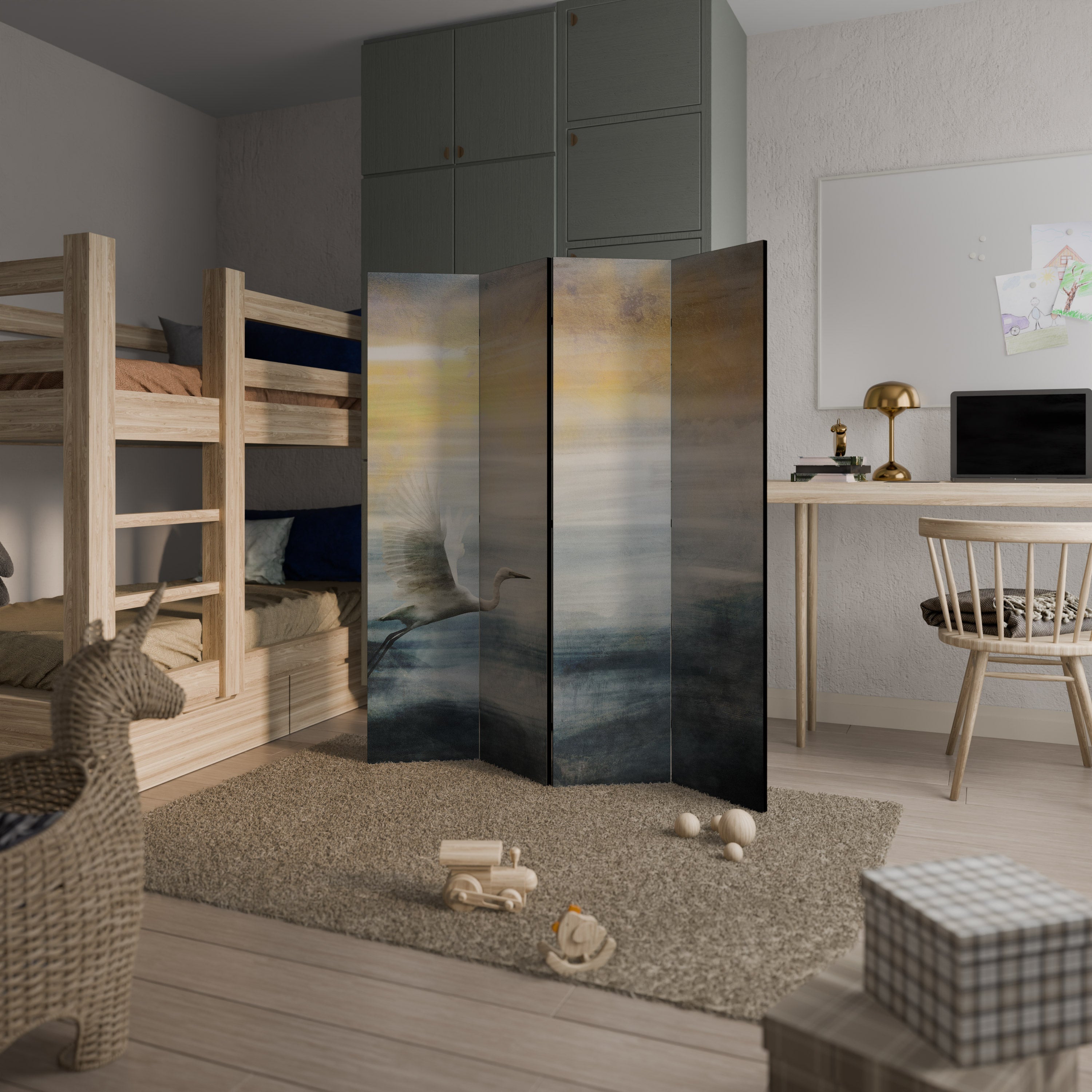 HERON IN FLY Decorative 4-Panel Room Divider