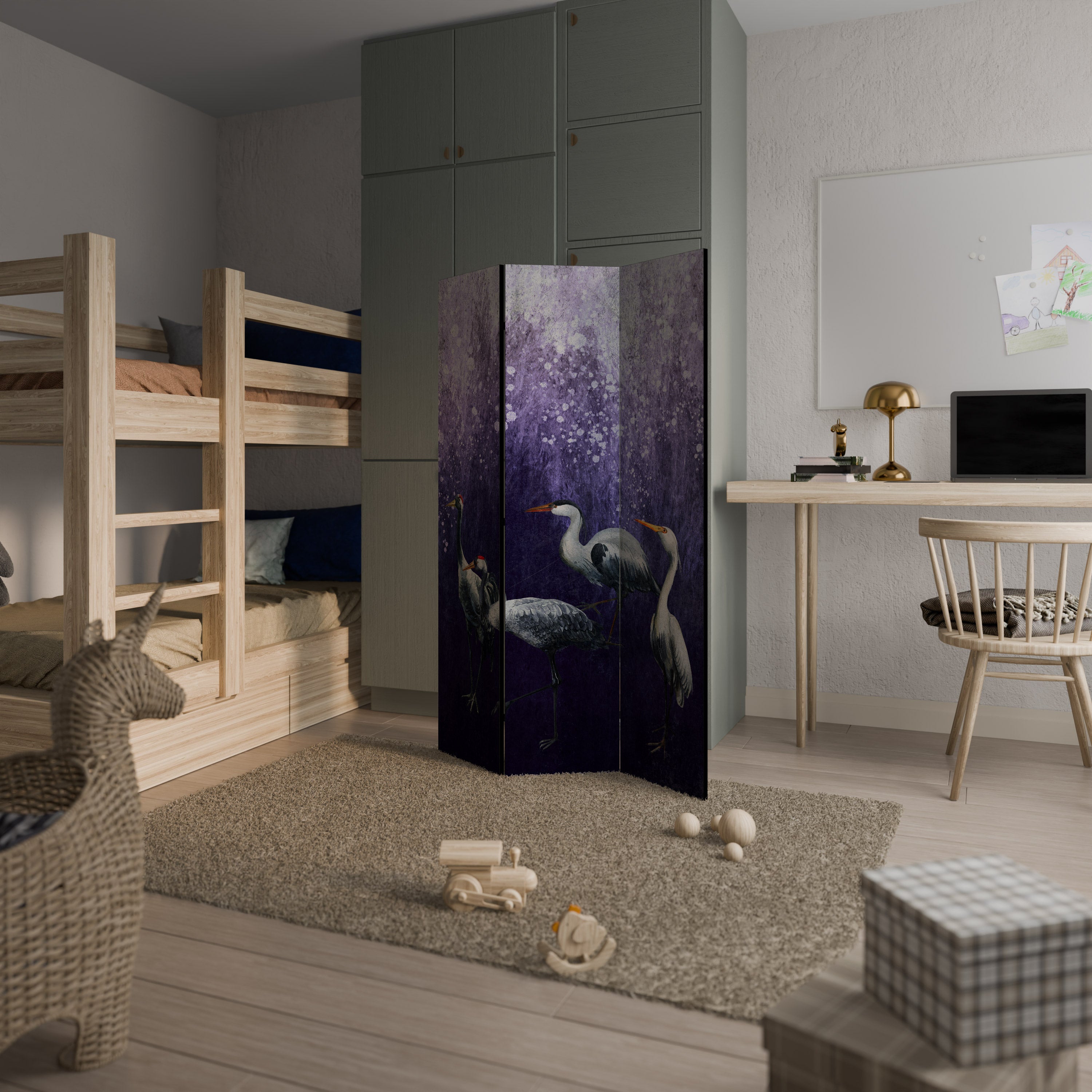 MYSTICAL CRANE GATHERING 3-Panel Room Divider