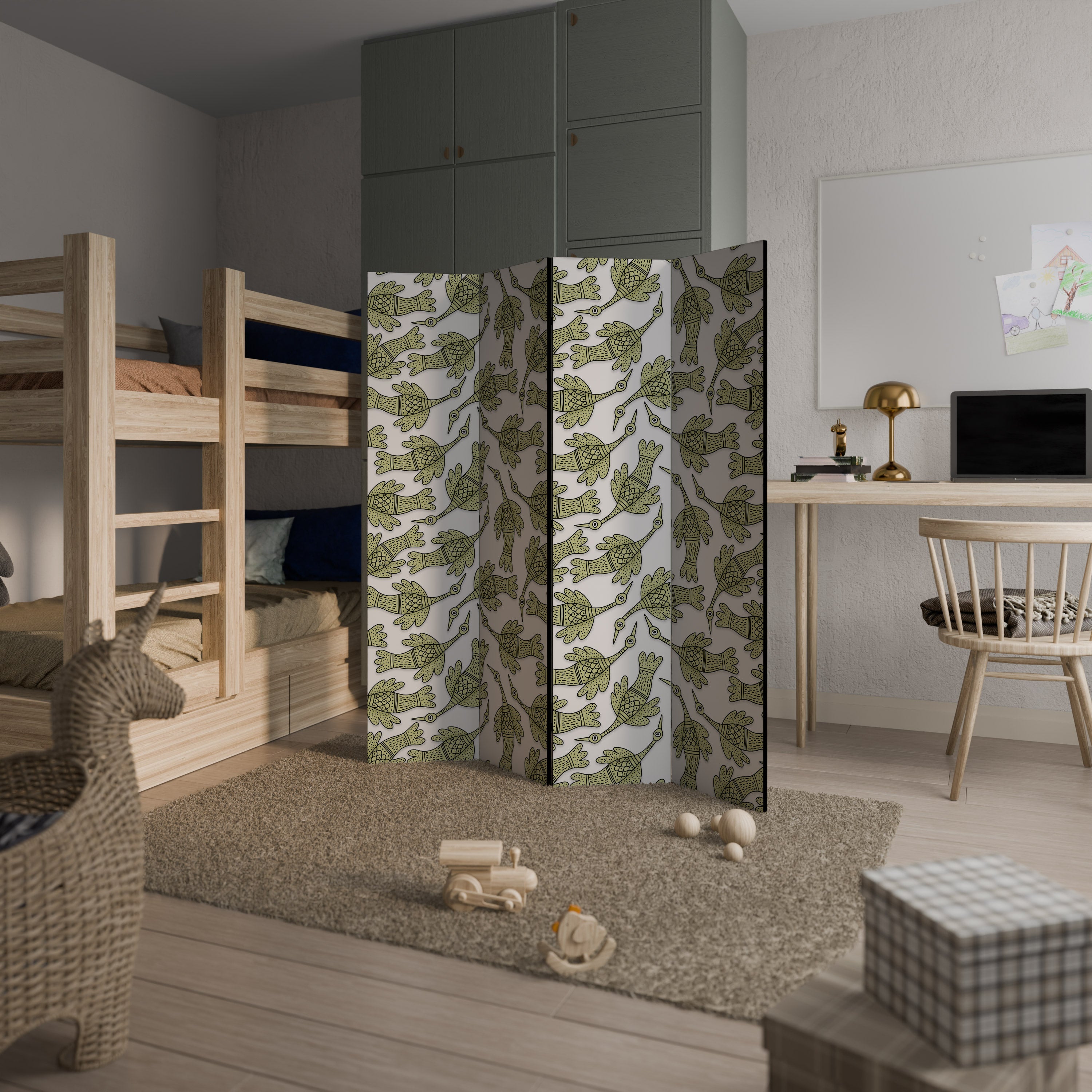SEEDLING SONGBIRD Decorative 4-Panel Room Divider