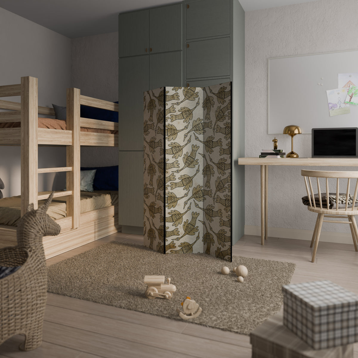 ALMONDINE SONGBIRD 3-Panel Room Divider