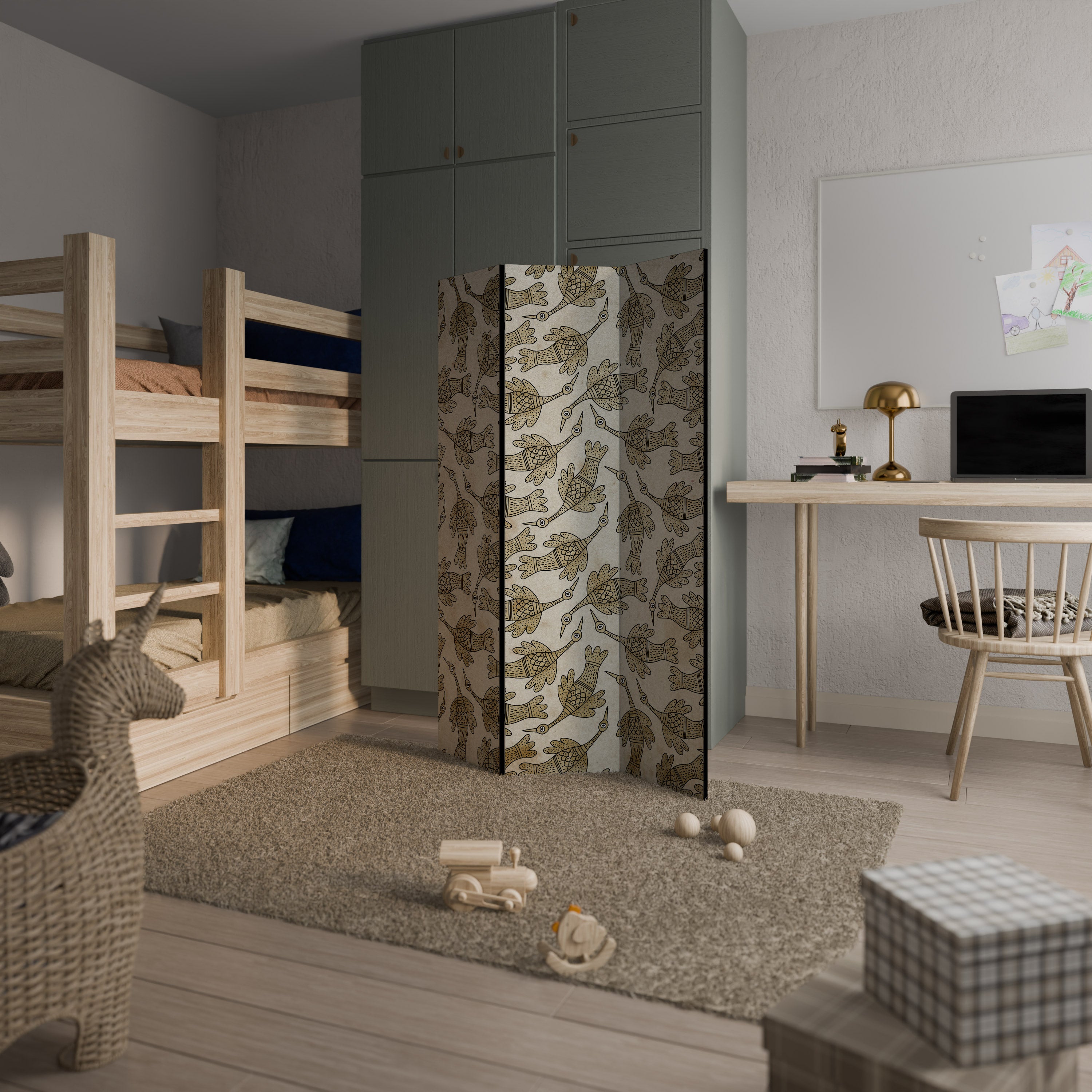 ALMONDINE SONGBIRD 3-Panel Room Divider