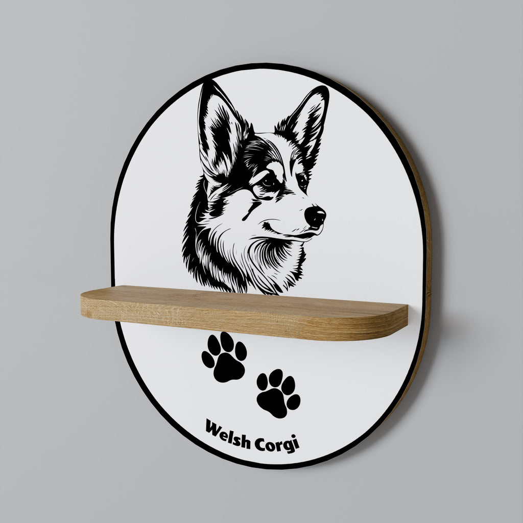 Οβάλ Ράφι Τέχνης WELSH CORGI PEMBROKE σε Στυλ Δρυός