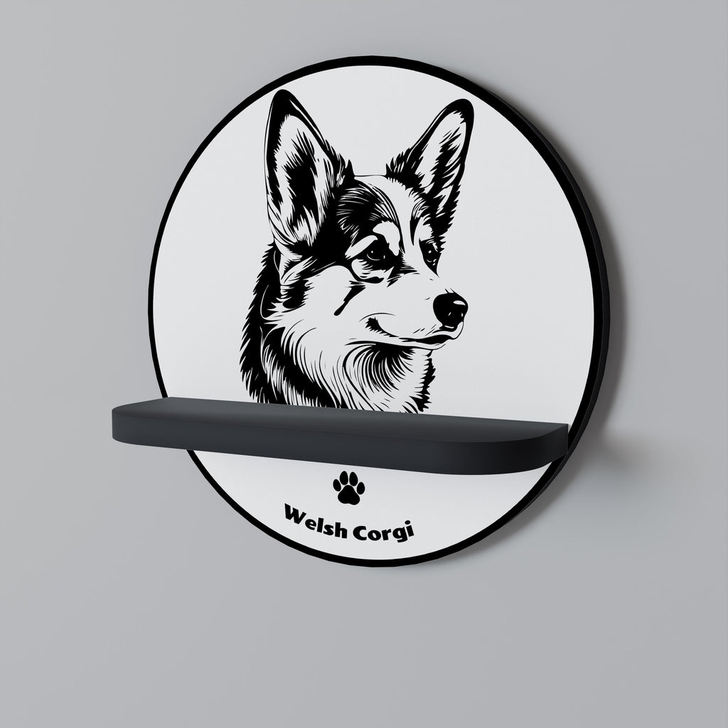 Στρογγυλό ράφι τέχνης WELSH CORGI PEMBROKE σε μαύρο φινίρισμα