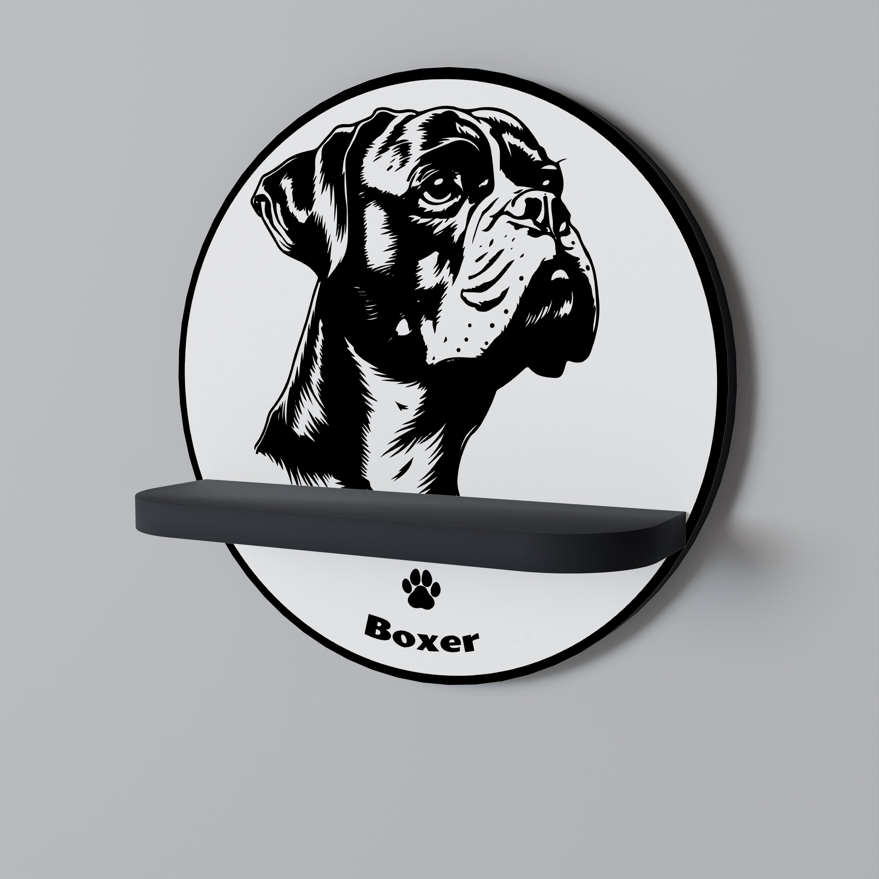 Στρογγυλό ράφι τέχνης BOXER DOG σε μαύρο φινίρισμα