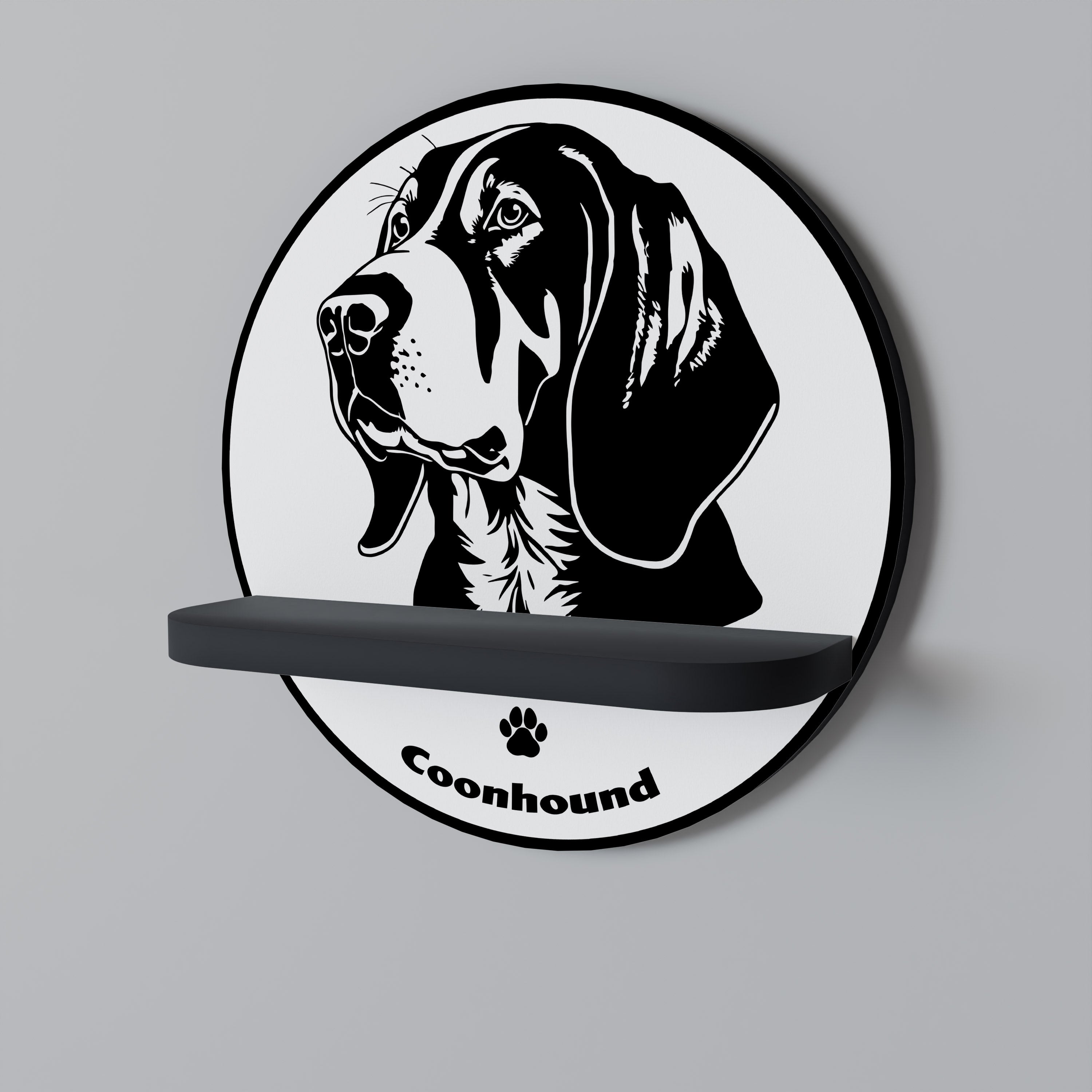 Στρογγυλό ράφι τέχνης COONHOUND DOG σε μαύρο φινίρισμα