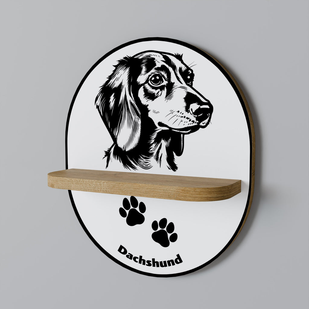 Οβάλ Ράφι Τέχνης για Σκύλους Dachshund σε Φόντο Δρυός