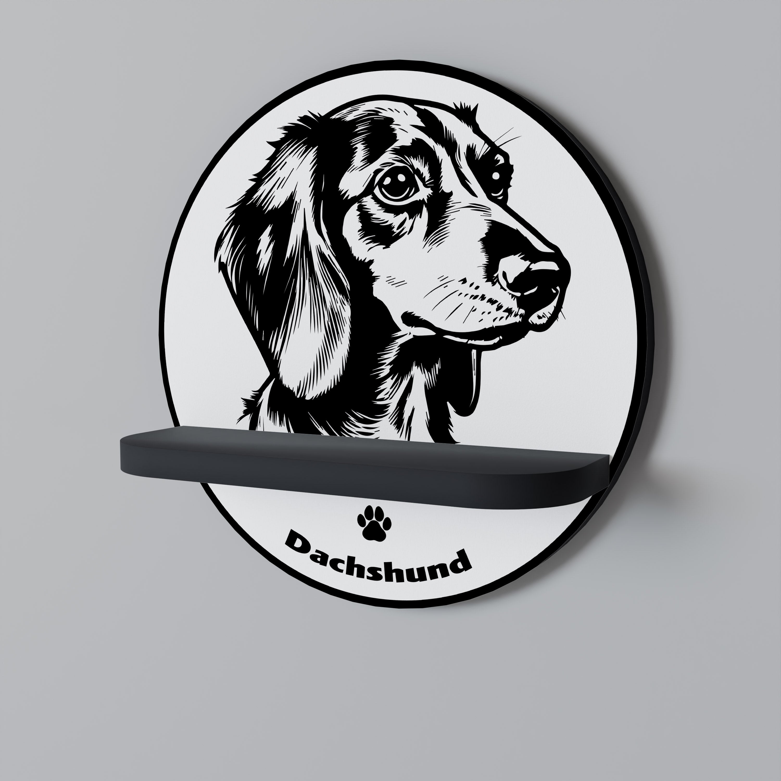 Στρογγυλό ράφι τέχνης για σκύλους Dachshund σε μαύρο φινίρισμα