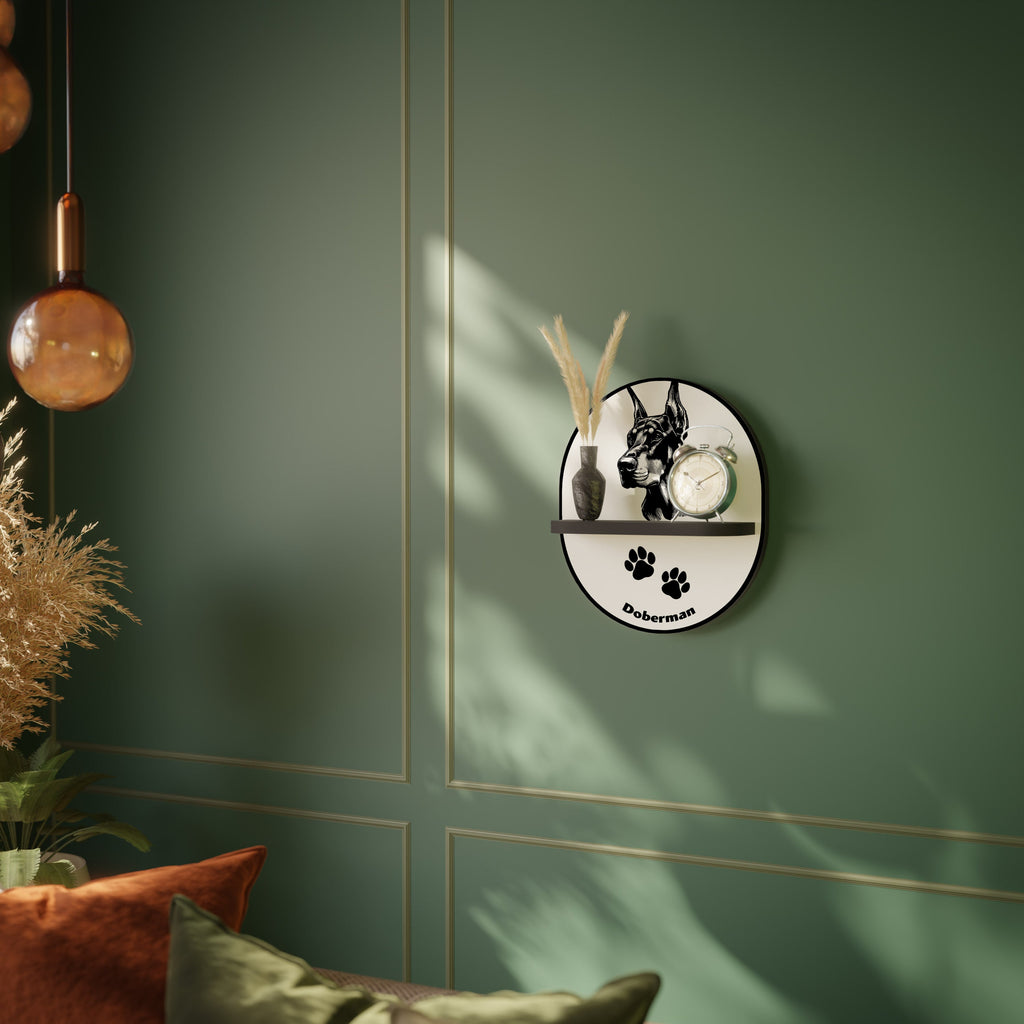 DOBERMAN DOG Oval Art Shelf In Black Finish