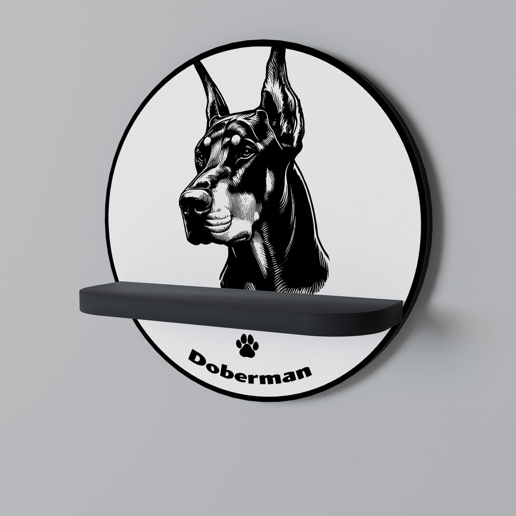 DOBERMAN DOG Round Art Shelf In Black Finish