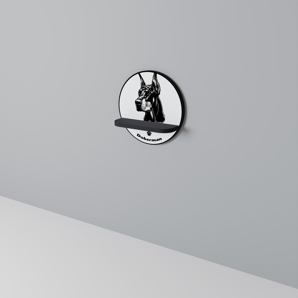 DOBERMAN DOG Round Art Shelf In Black Finish