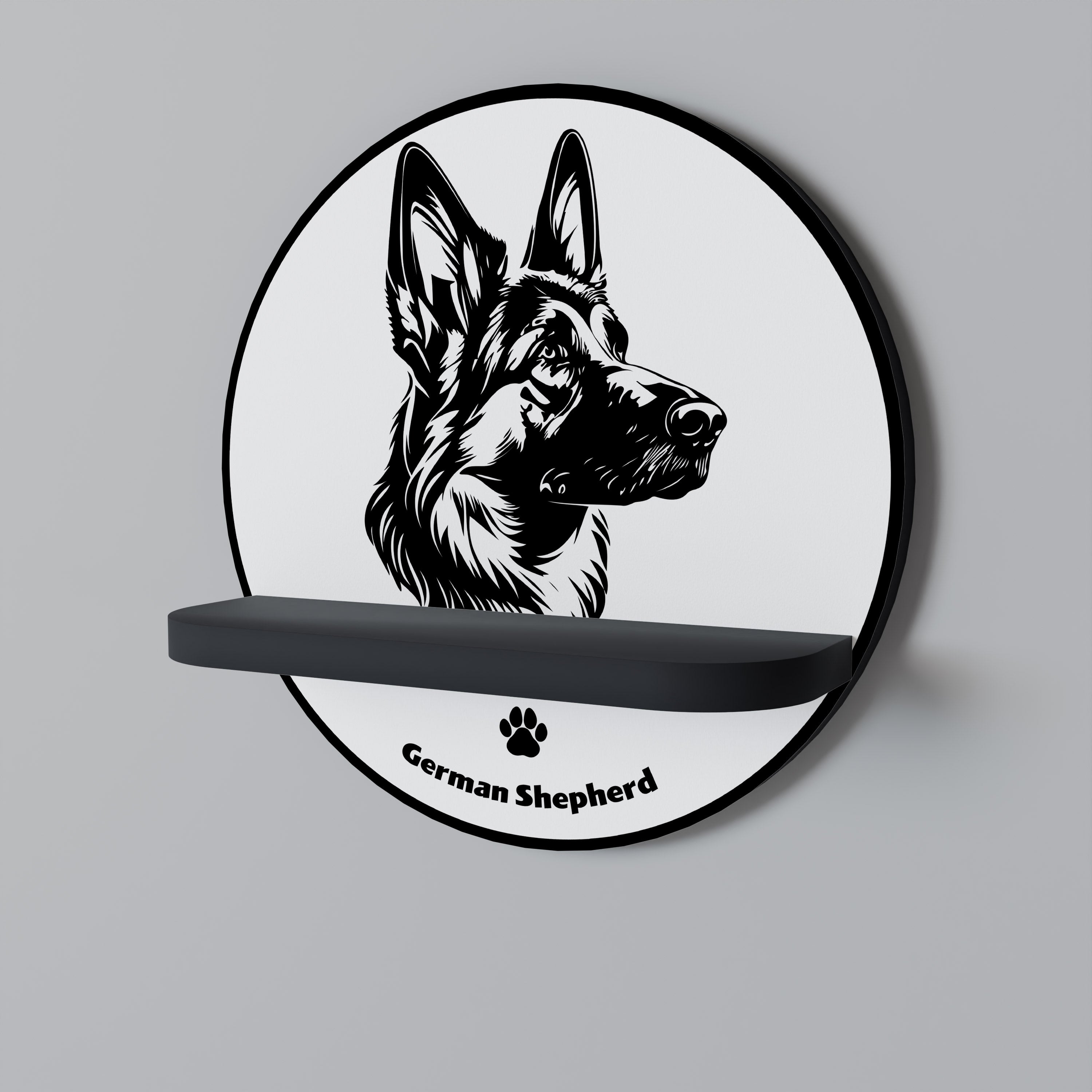 Στρογγυλό ράφι τέχνης GERMAN SHEPARD σε μαύρο φινίρισμα