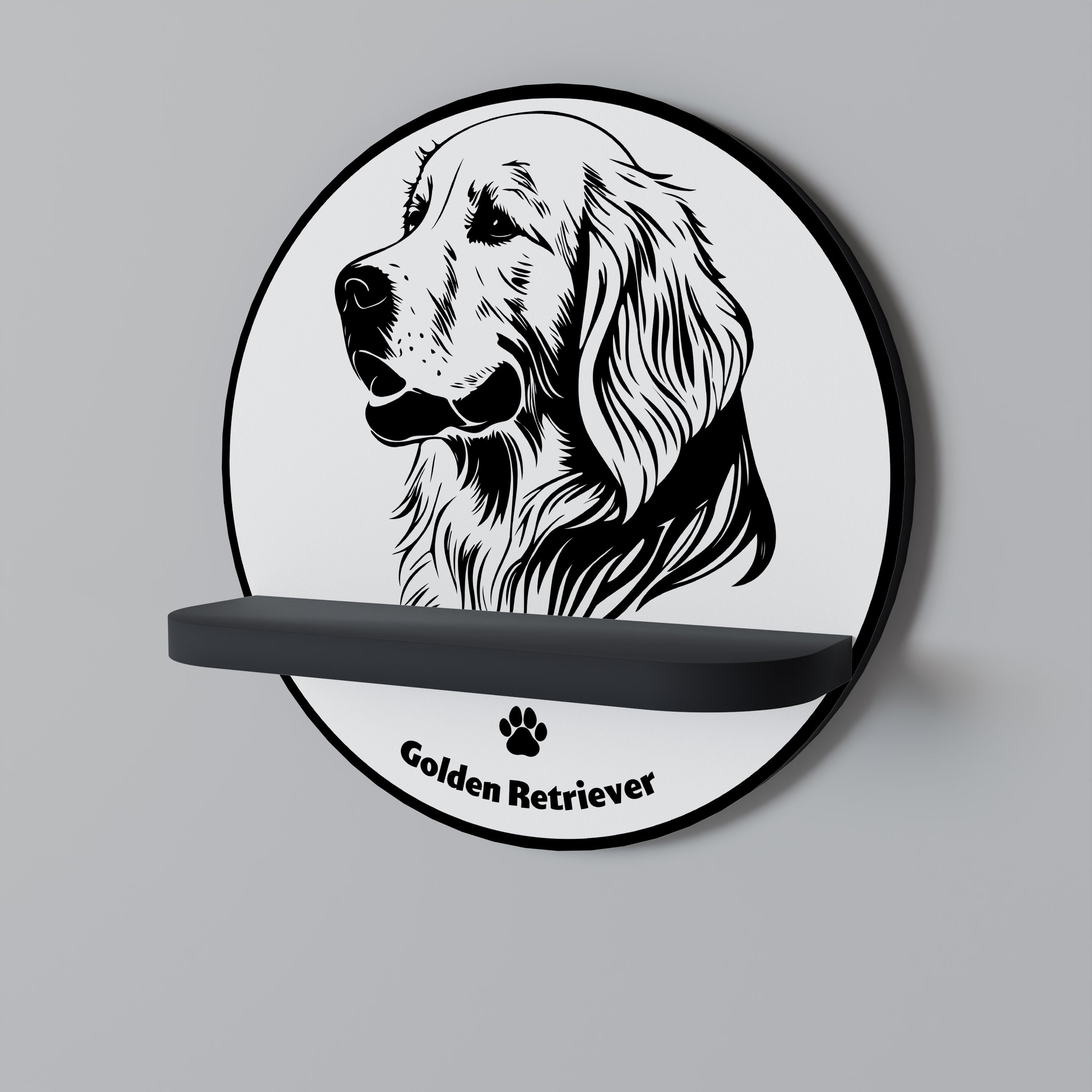 Στρογγυλό ράφι τέχνης GOLDEN RETRIEVER σε μαύρο φινίρισμα