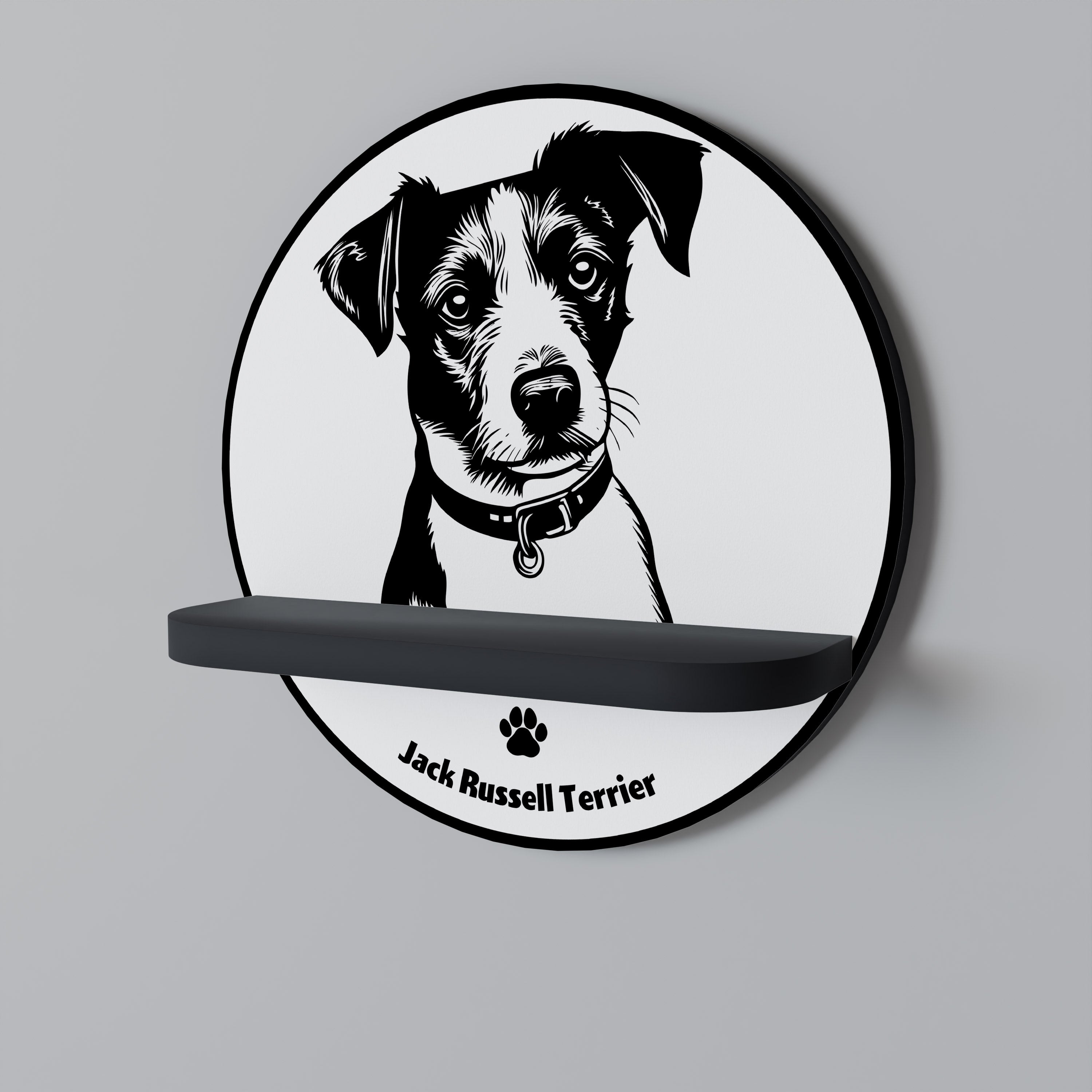 Στρογγυλό ράφι τέχνης JACK RUSSEL TERRIER σε μαύρο φινίρισμα