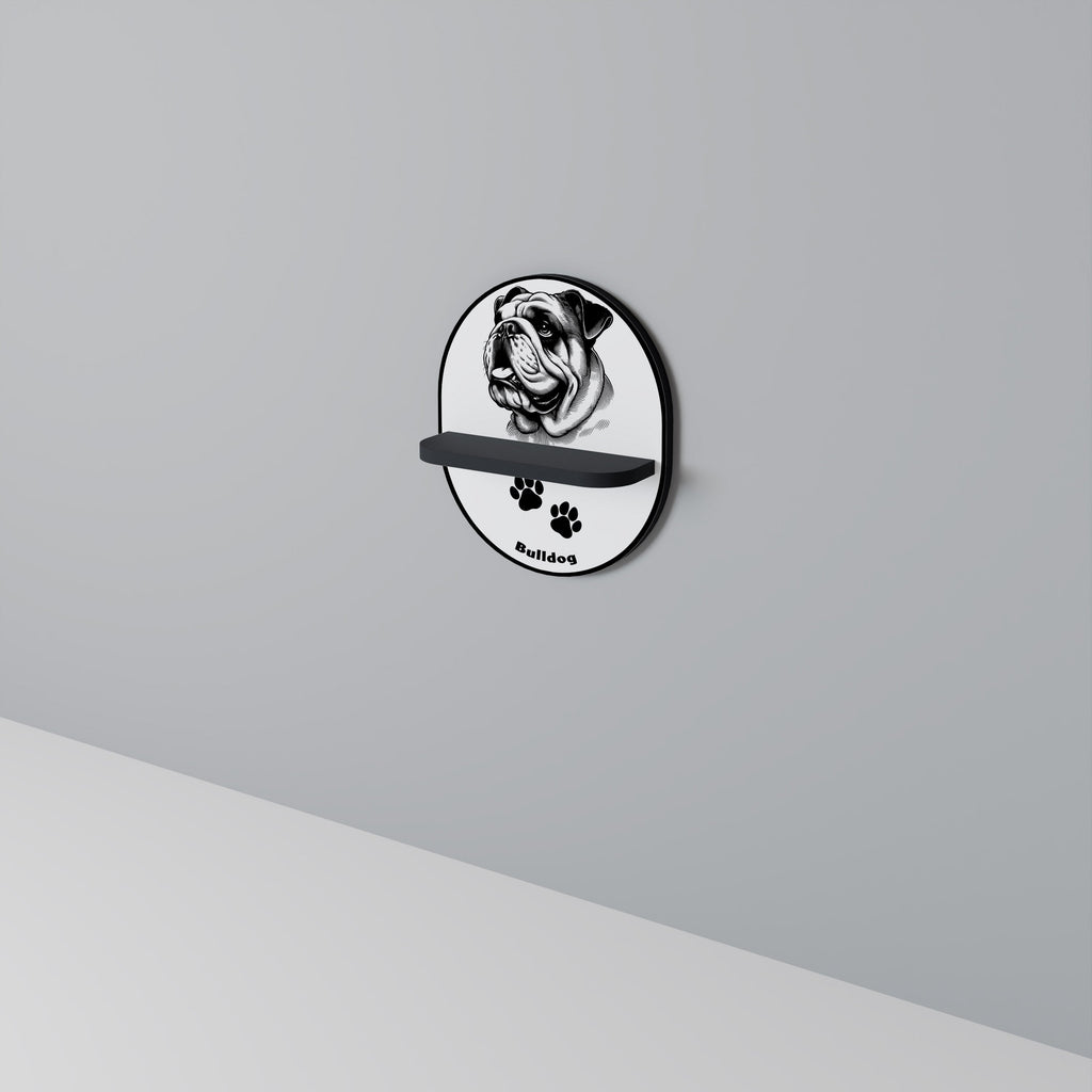 BULLDOG DOG Oval Art Shelf In Black Finish