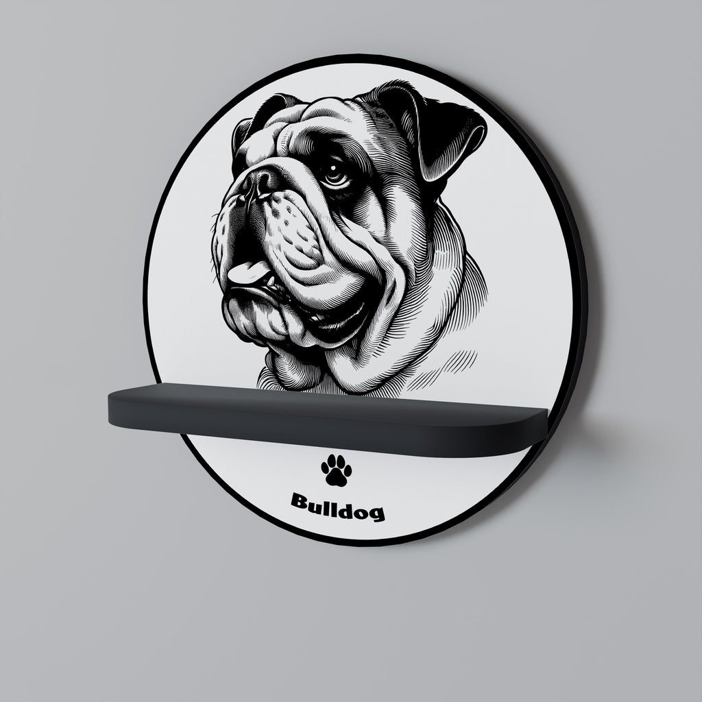 Στρογγυλό ράφι τέχνης BULLDOG DOG σε μαύρο φινίρισμα