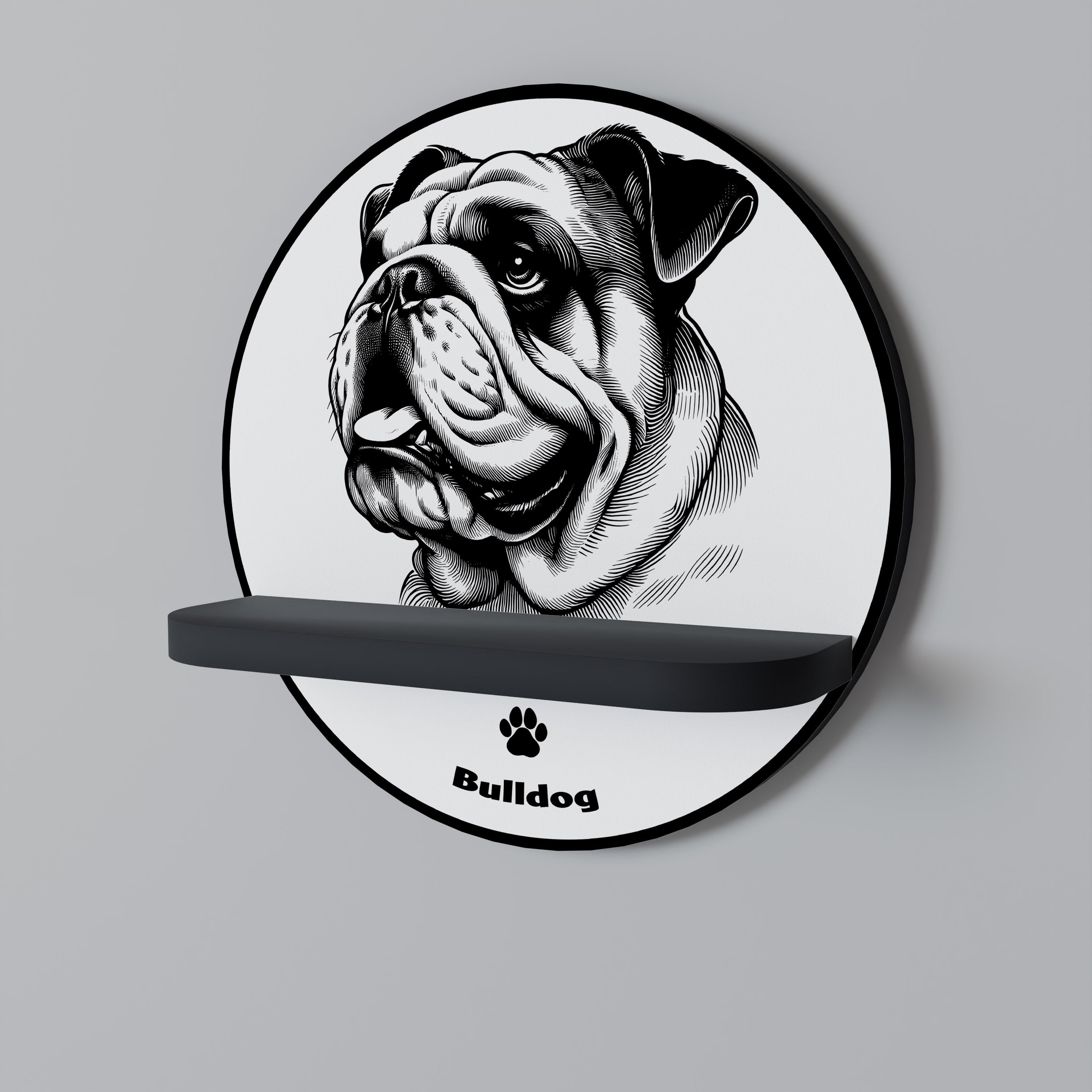 Στρογγυλό ράφι τέχνης BULLDOG DOG σε μαύρο φινίρισμα