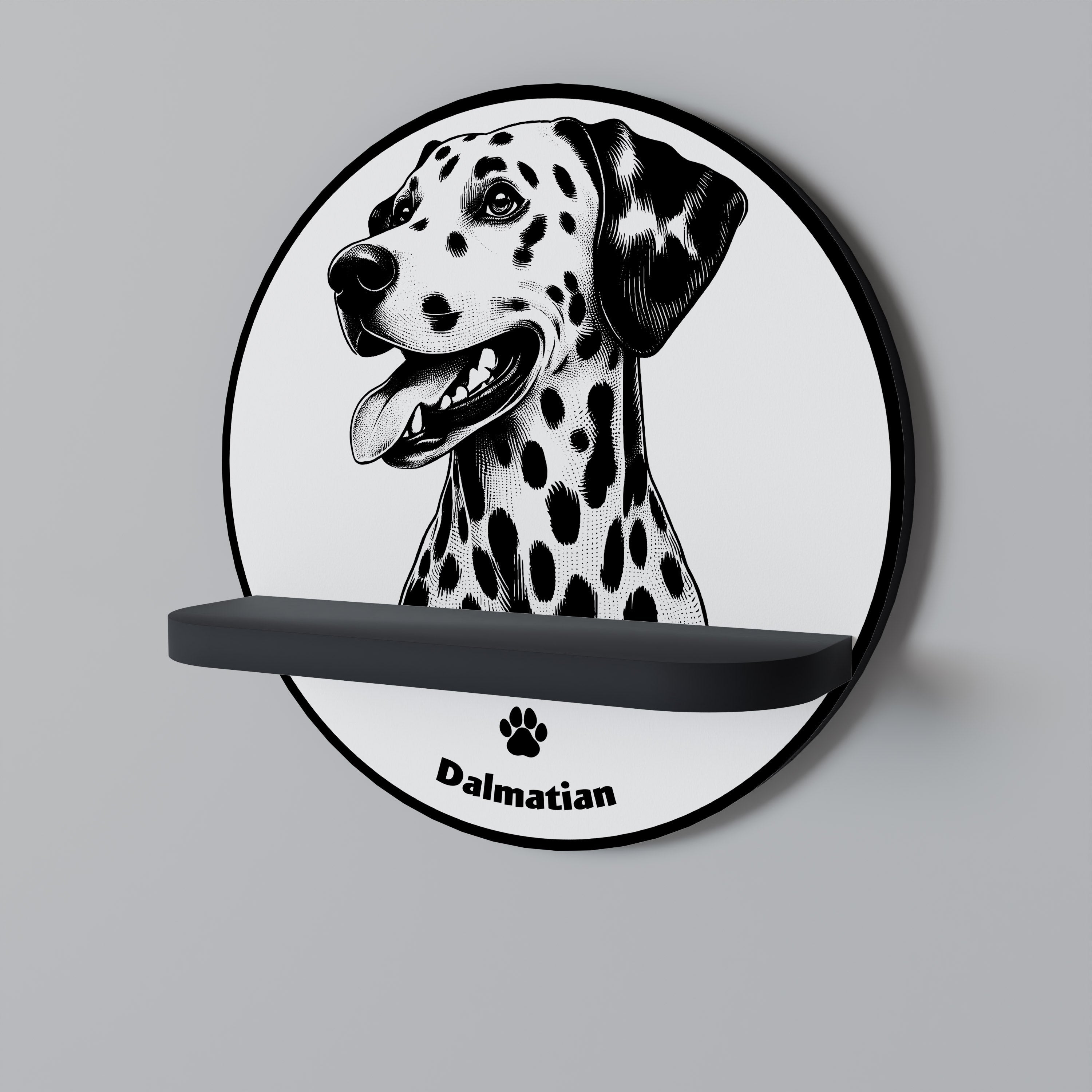 Στρογγυλό ράφι τέχνης DALMATIAN DOG σε μαύρο φινίρισμα