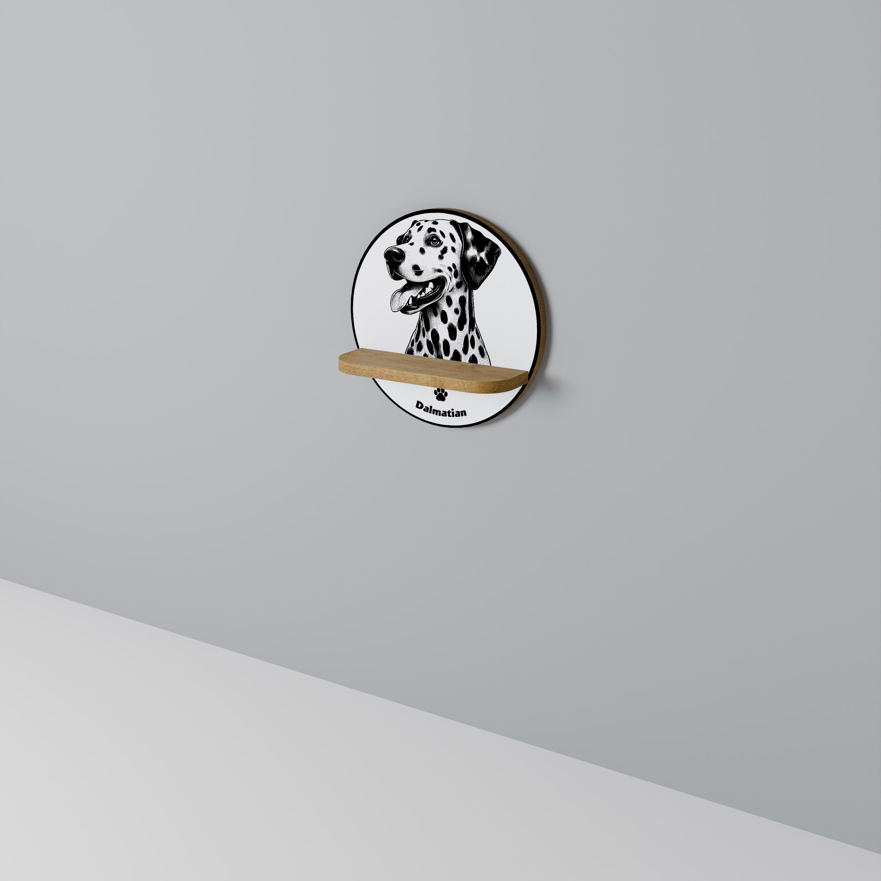DALMATIAN DOG Round Art Shelf In Oak Effect