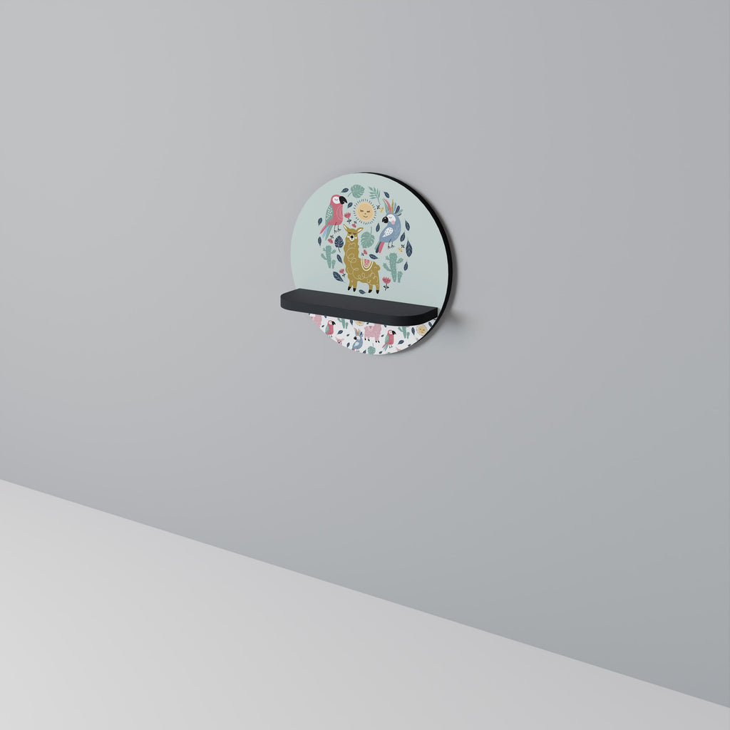 COLORFUL ALPACAS Round Art Shelf In Black Finish