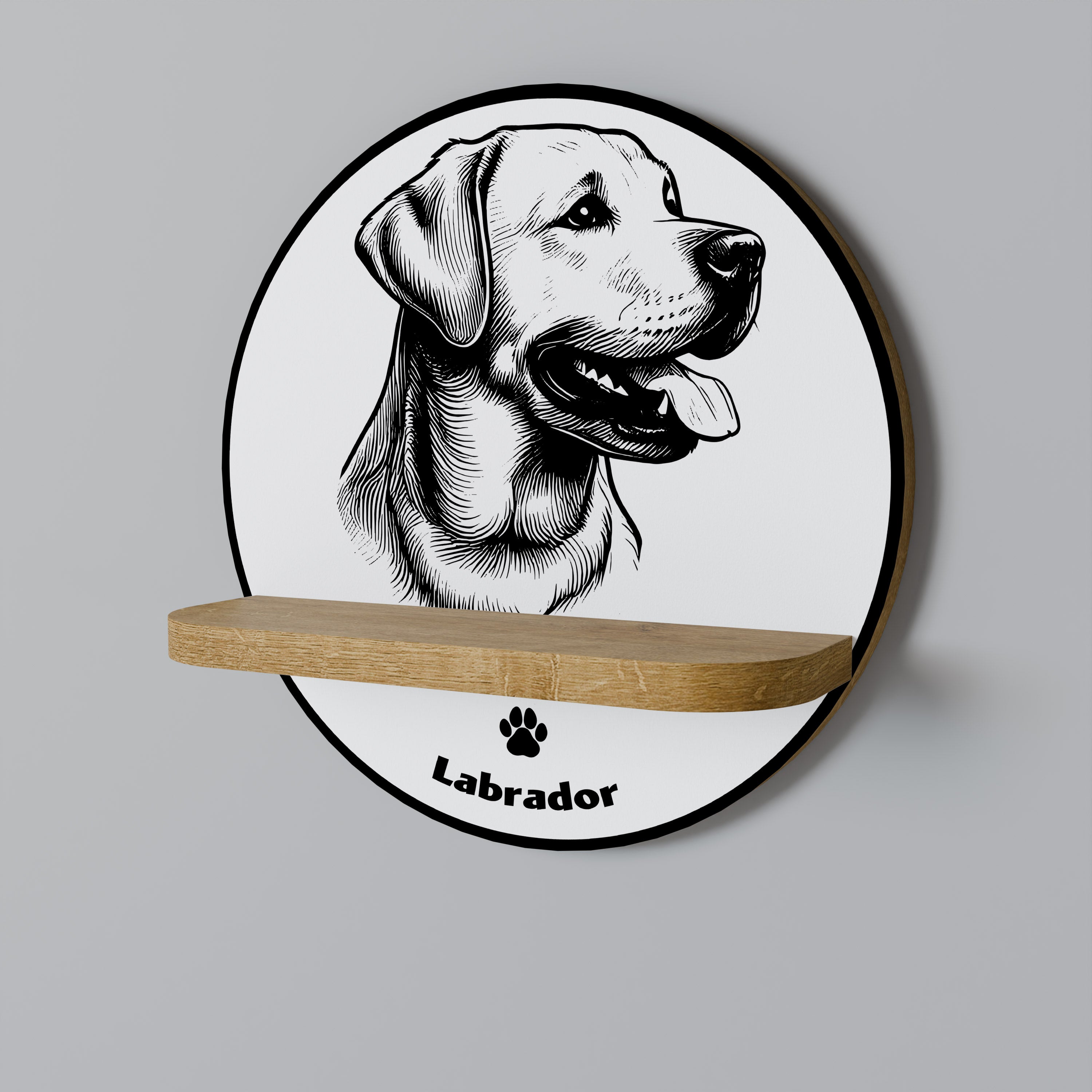Στρογγυλό ράφι τέχνης LABRADOR DOG σε εφέ δρυός
