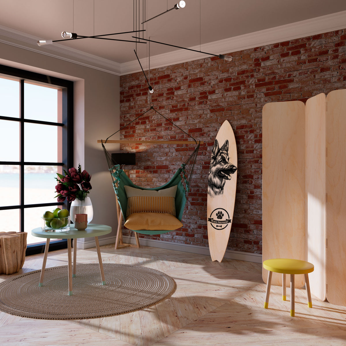 WHITE SHEPHERD DOG Surfboard Decorative Panel