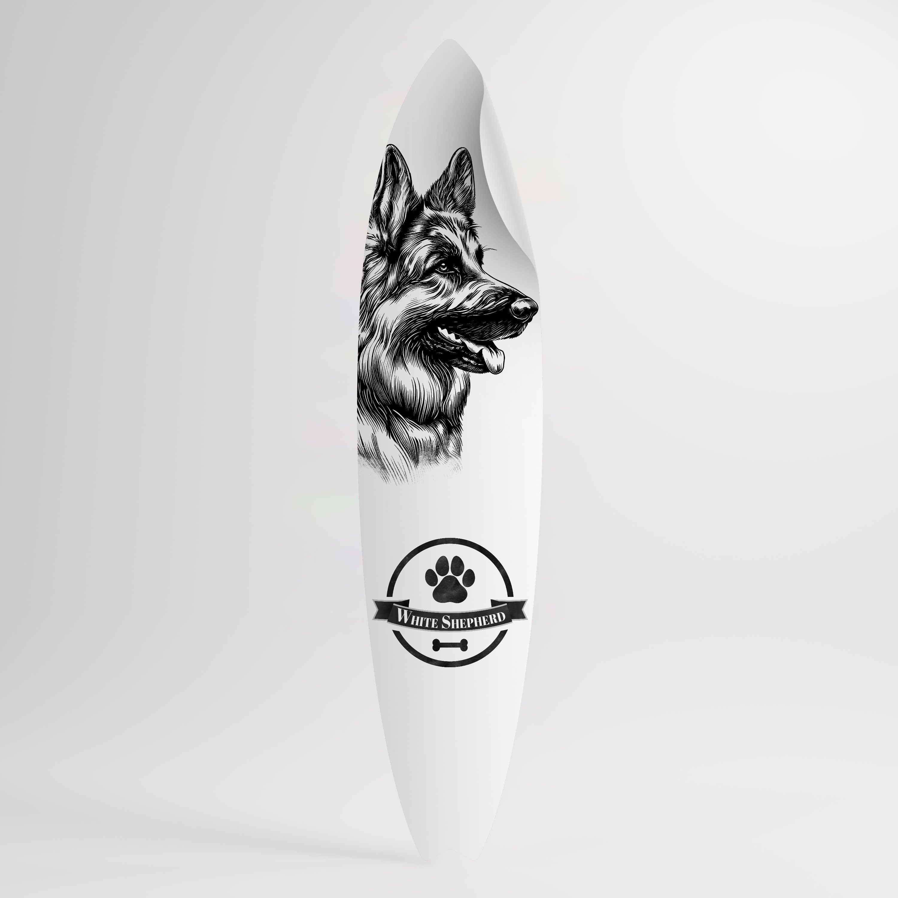 WHITE SHEPHERD DOG Peel and Stick Surfboard Sticker