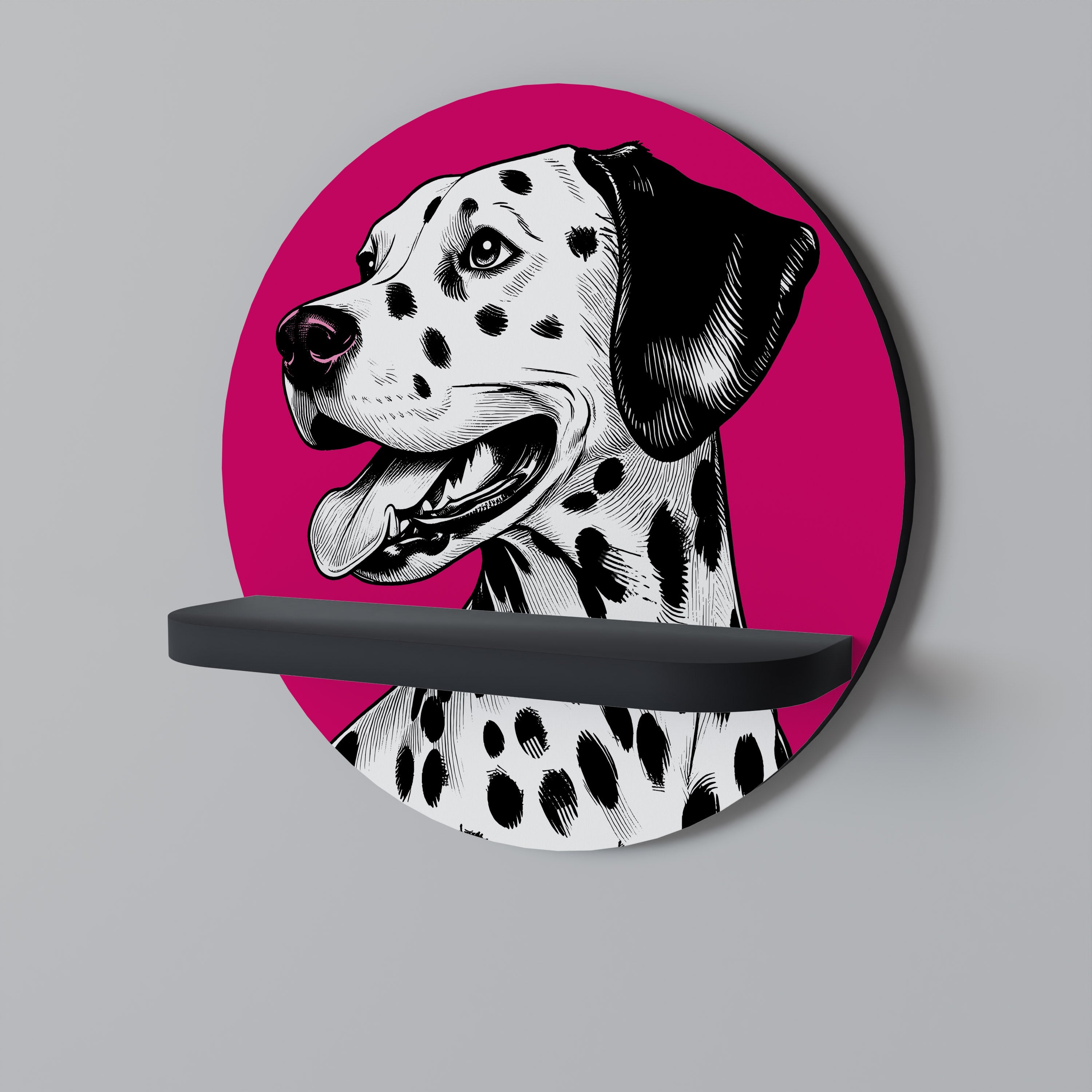 Στρογγυλό ράφι τέχνης DALMATIAN SMILE σε μαύρο φινίρισμα