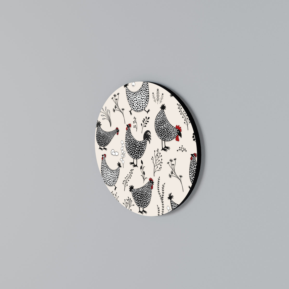 HAPPY HENS Στρογγυλός πίνακας ζωγραφικής