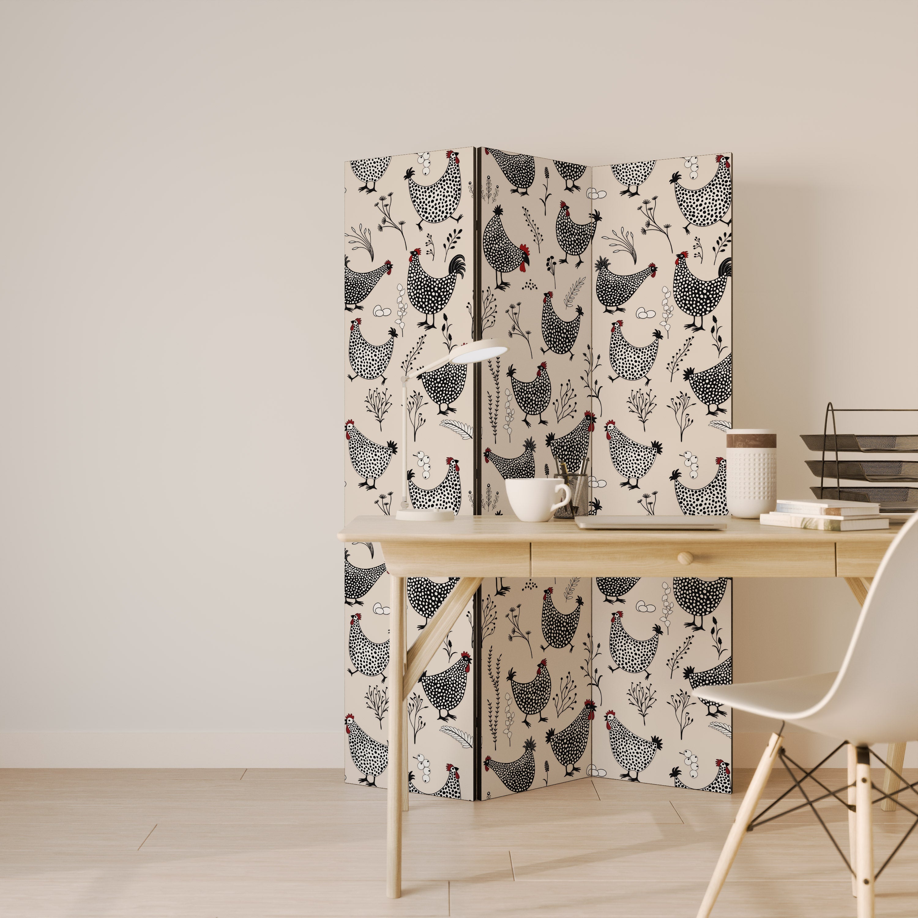 HAPPY HENS Decorative 3-Panel Room Divider