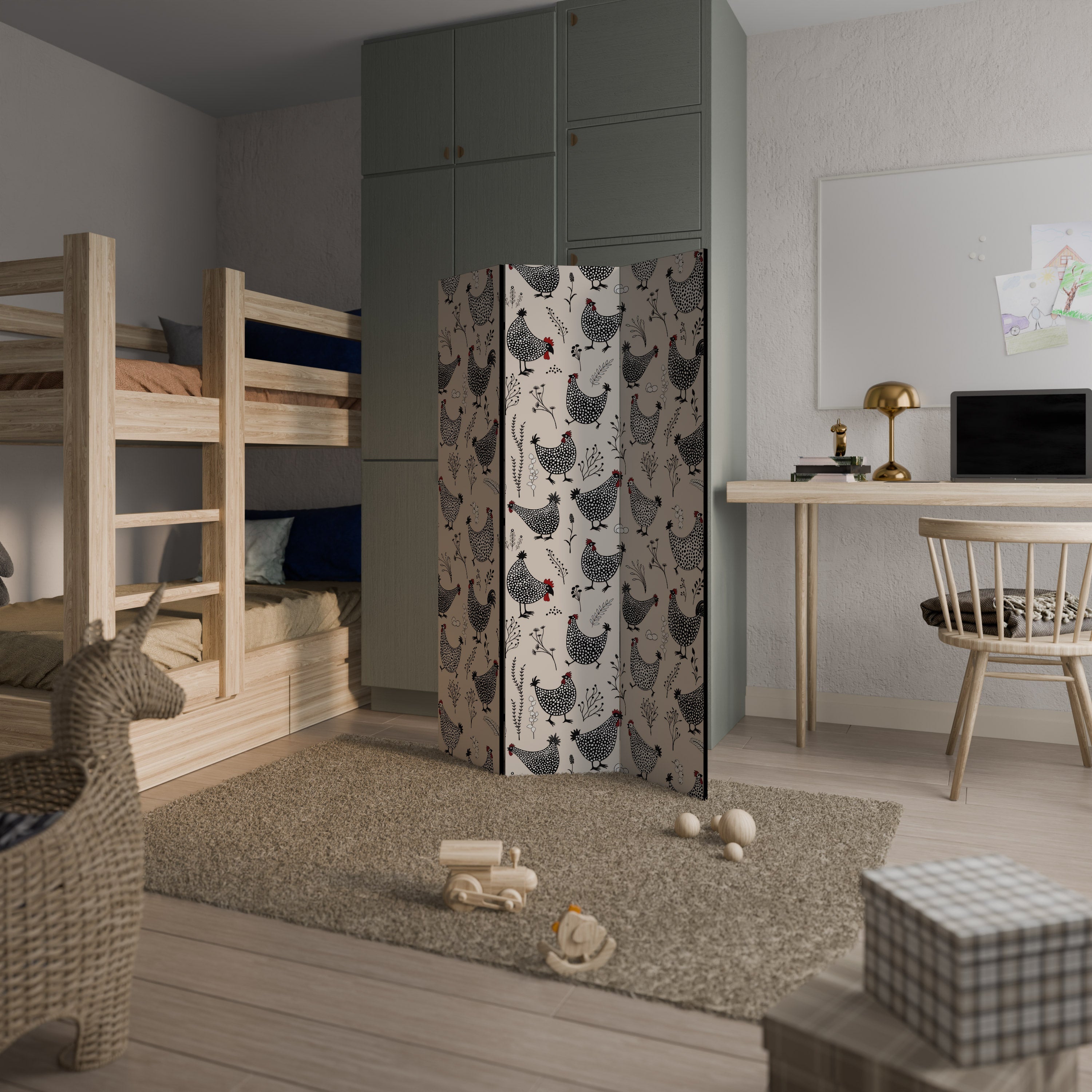 HAPPY HENS Decorative 3-Panel Room Divider