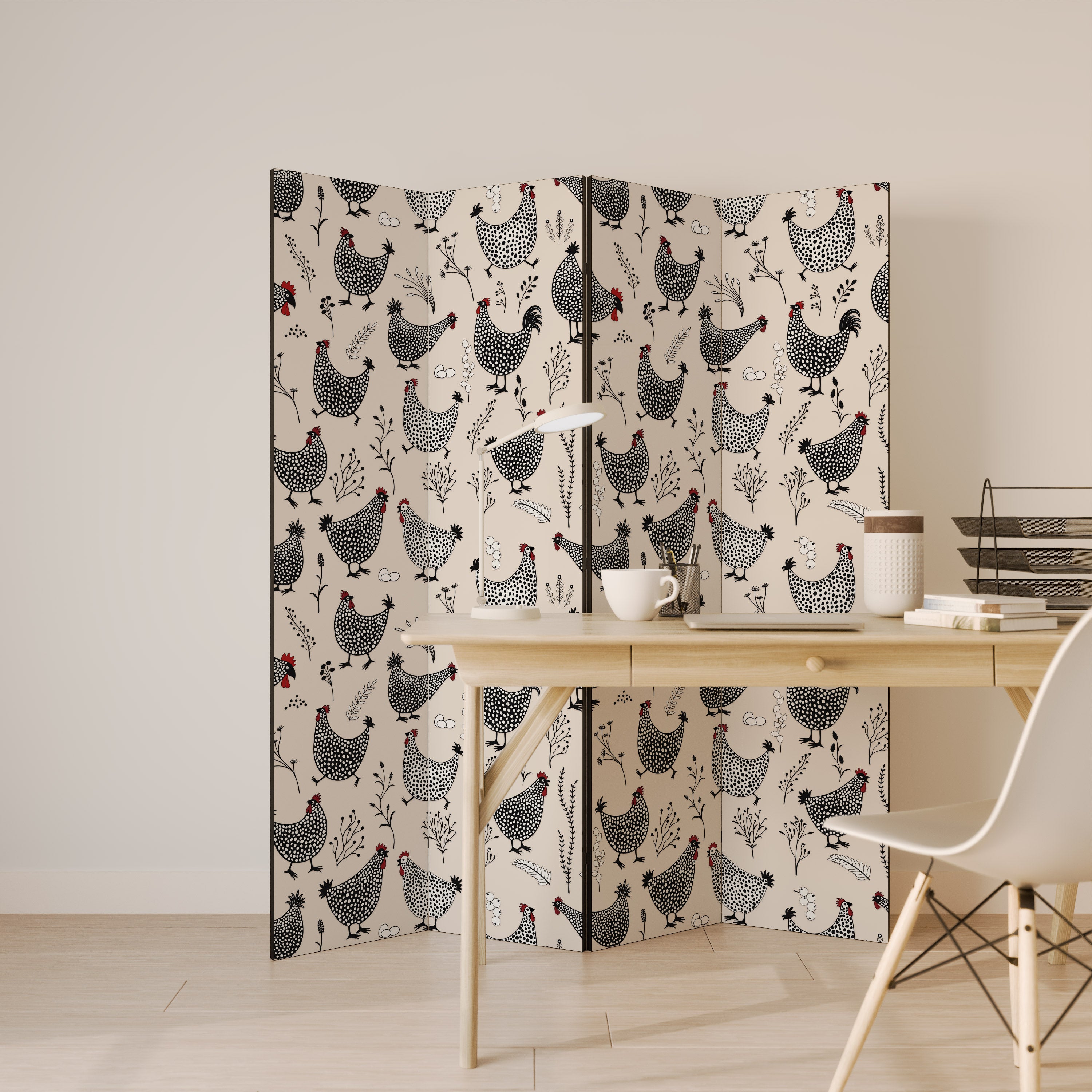 HAPPY HENS 4-Panel Room Divider