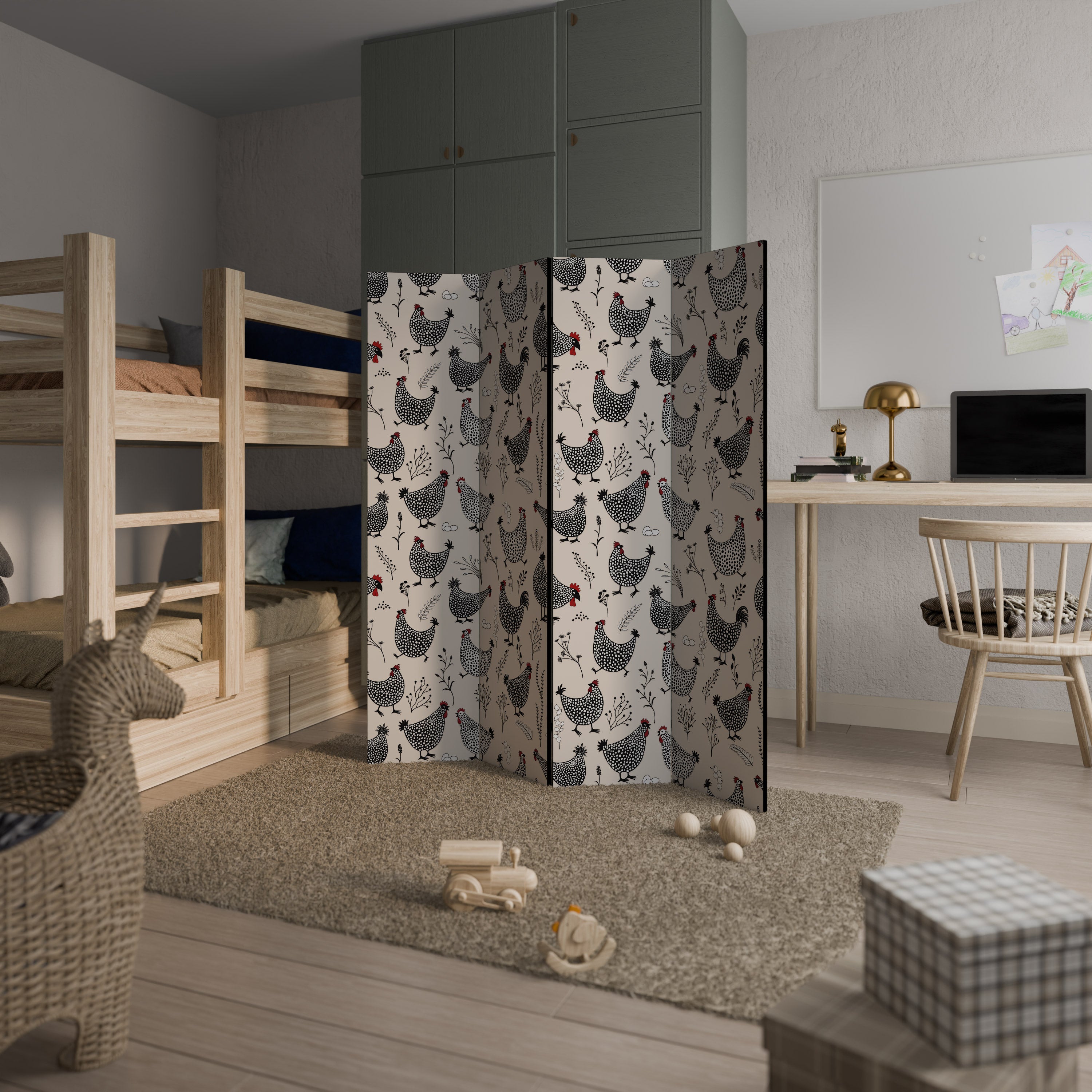 HAPPY HENS 4-Panel Room Divider