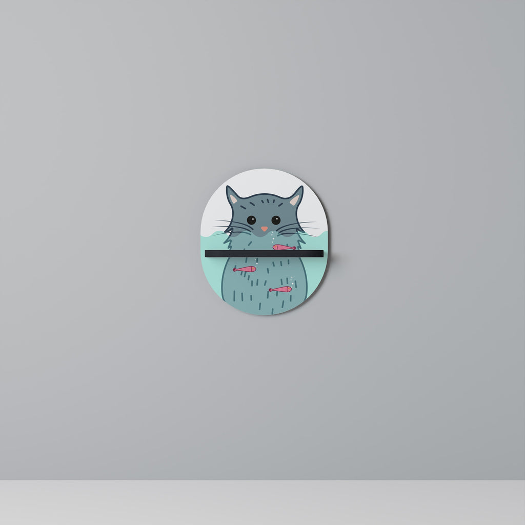 CAT SPLASH Oval Art Shelf In Black Finish
