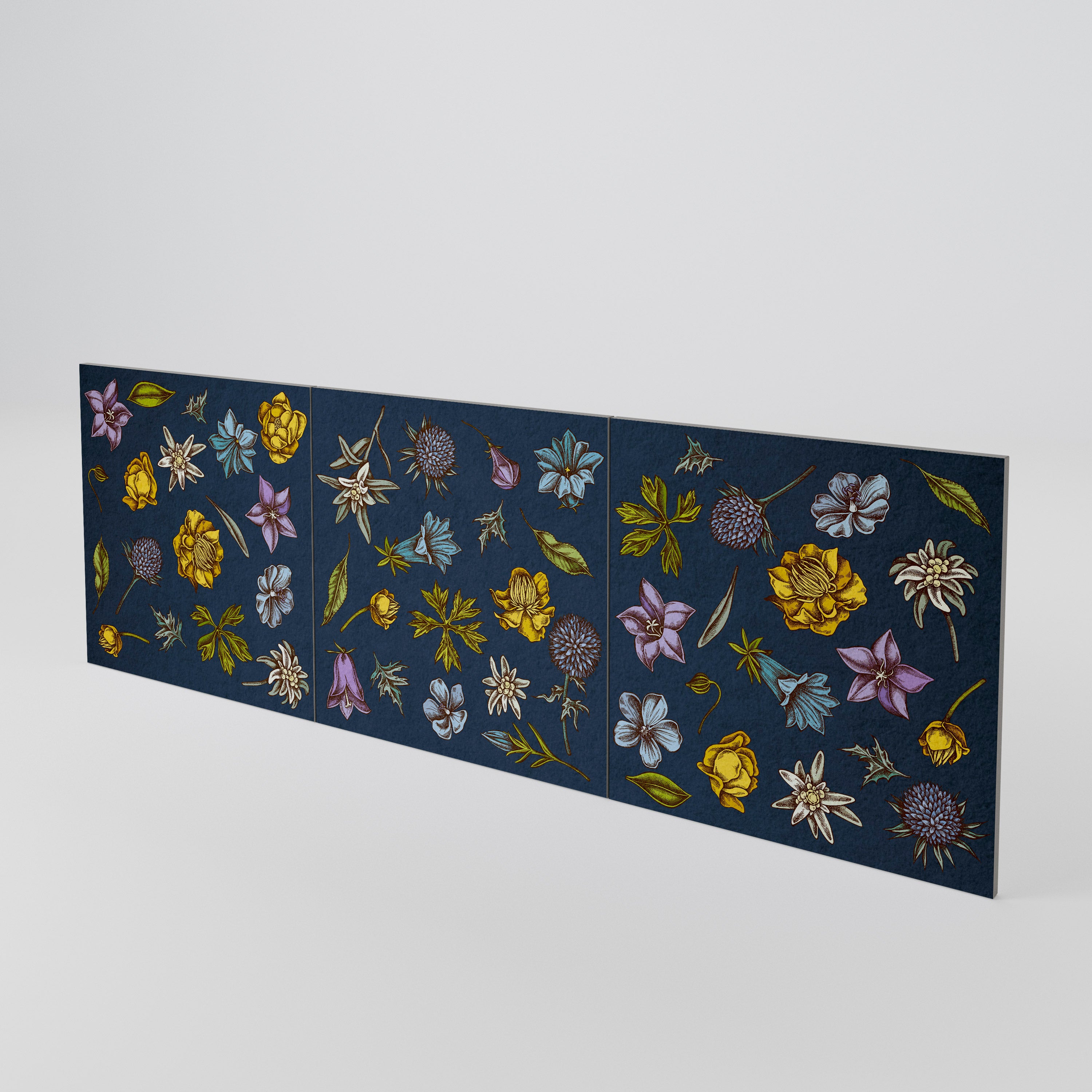 FLOWERS ON NAVY BLUE 3-Piece Sideboard Door Set