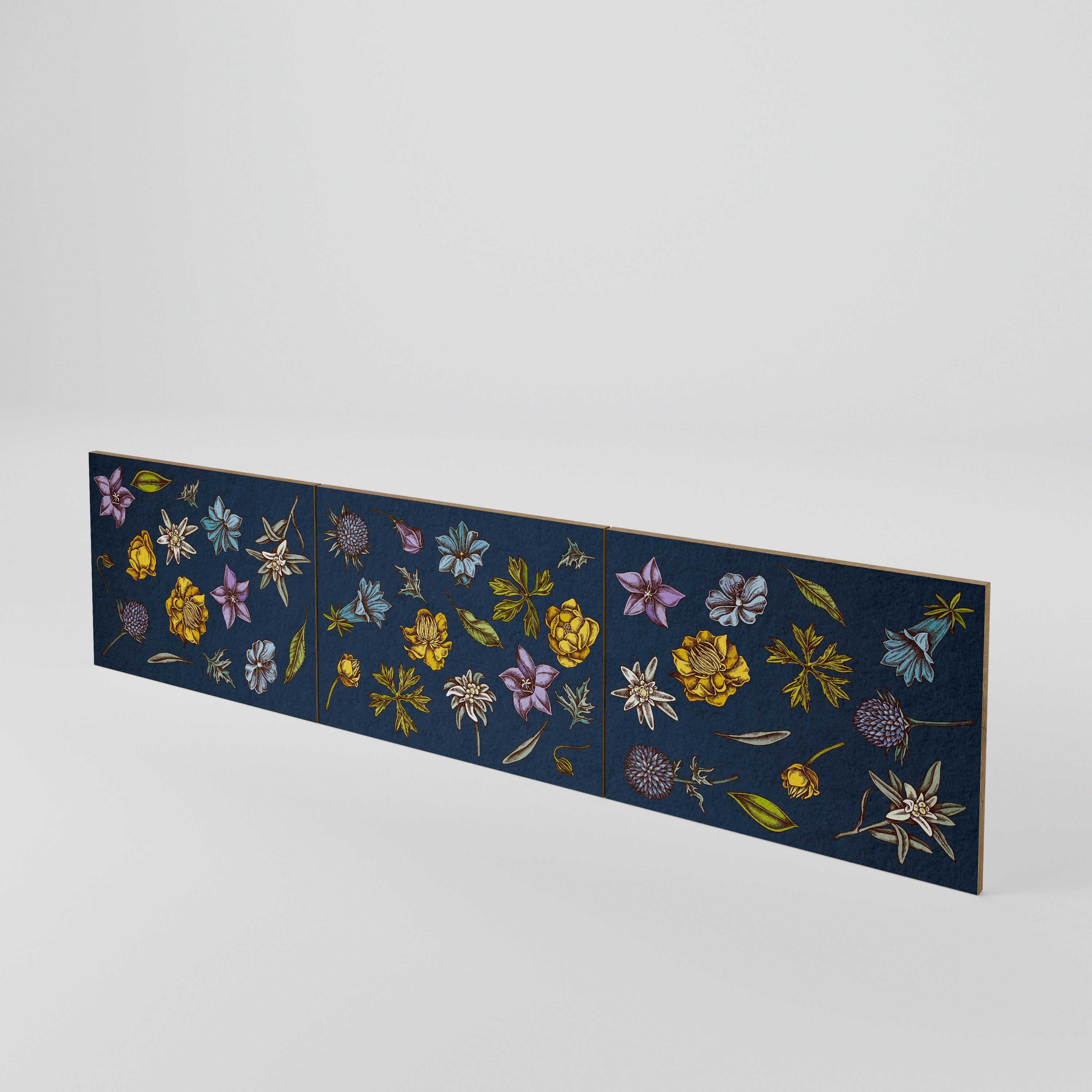FLOWERS ON NAVY BLUE 3-Piece TV Cabinet Door Set