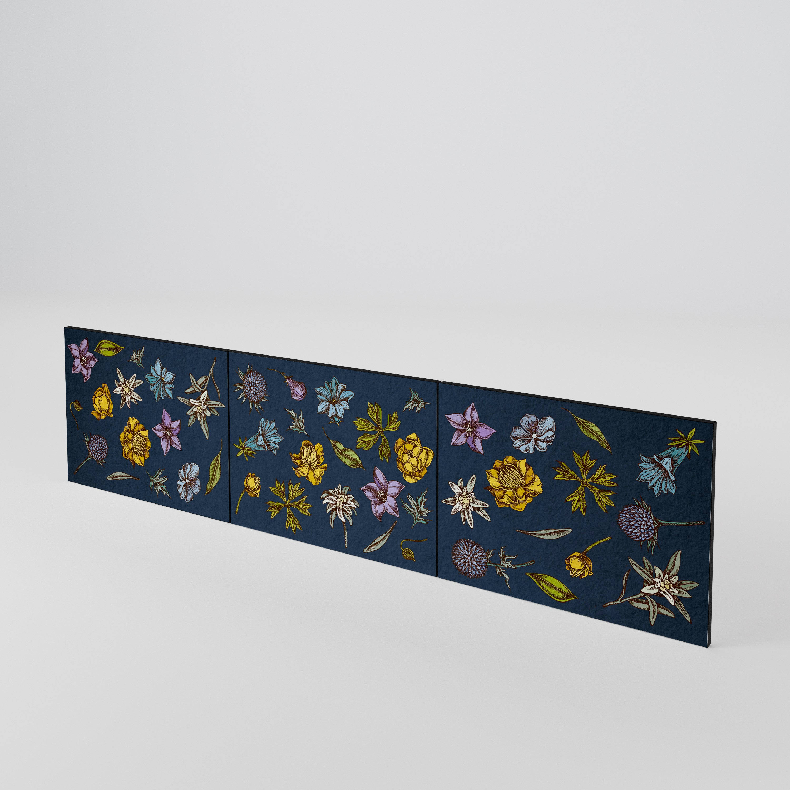 FLOWERS ON NAVY BLUE 3-Piece TV Cabinet Door Set