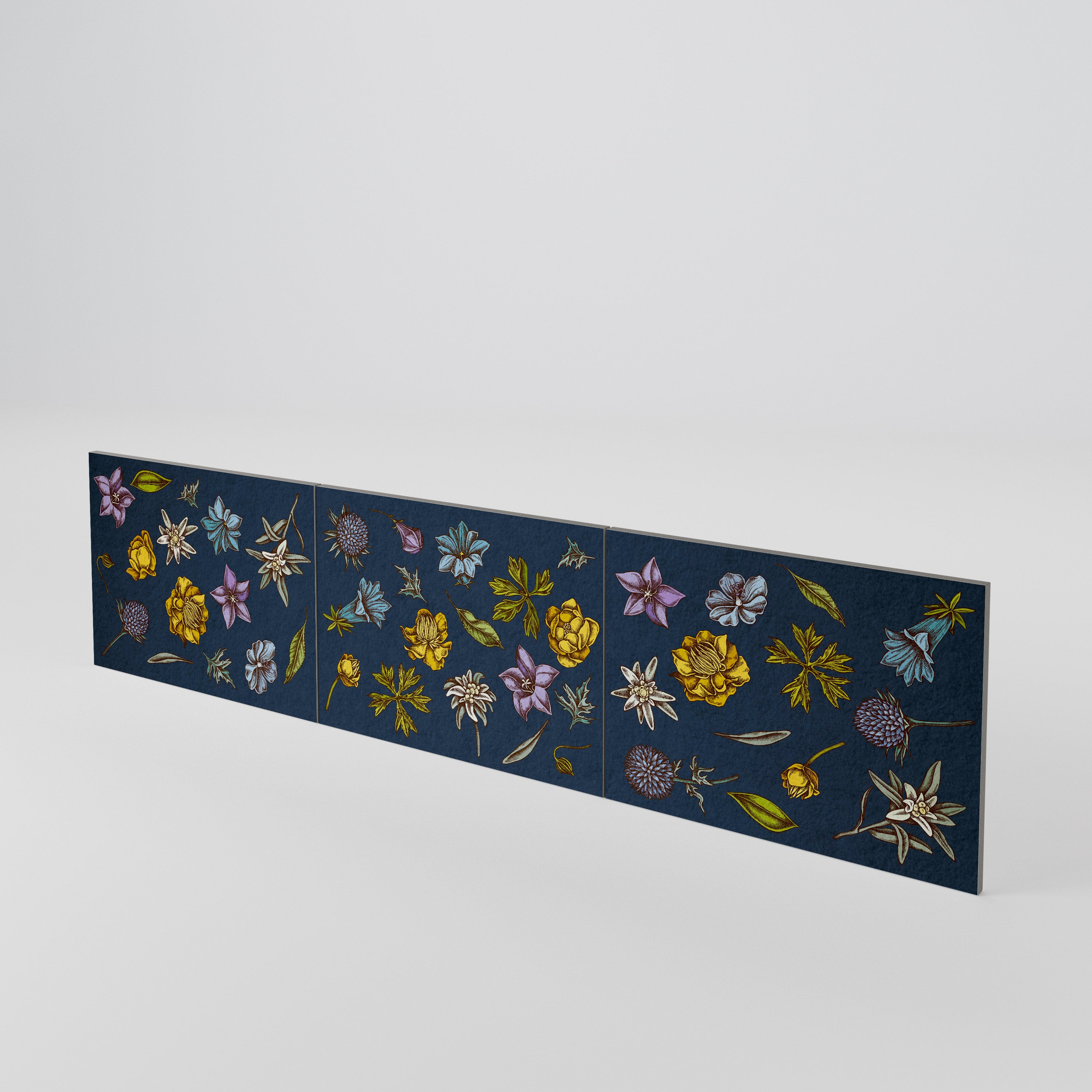 FLOWERS ON NAVY BLUE 3-Piece TV Cabinet Door Set