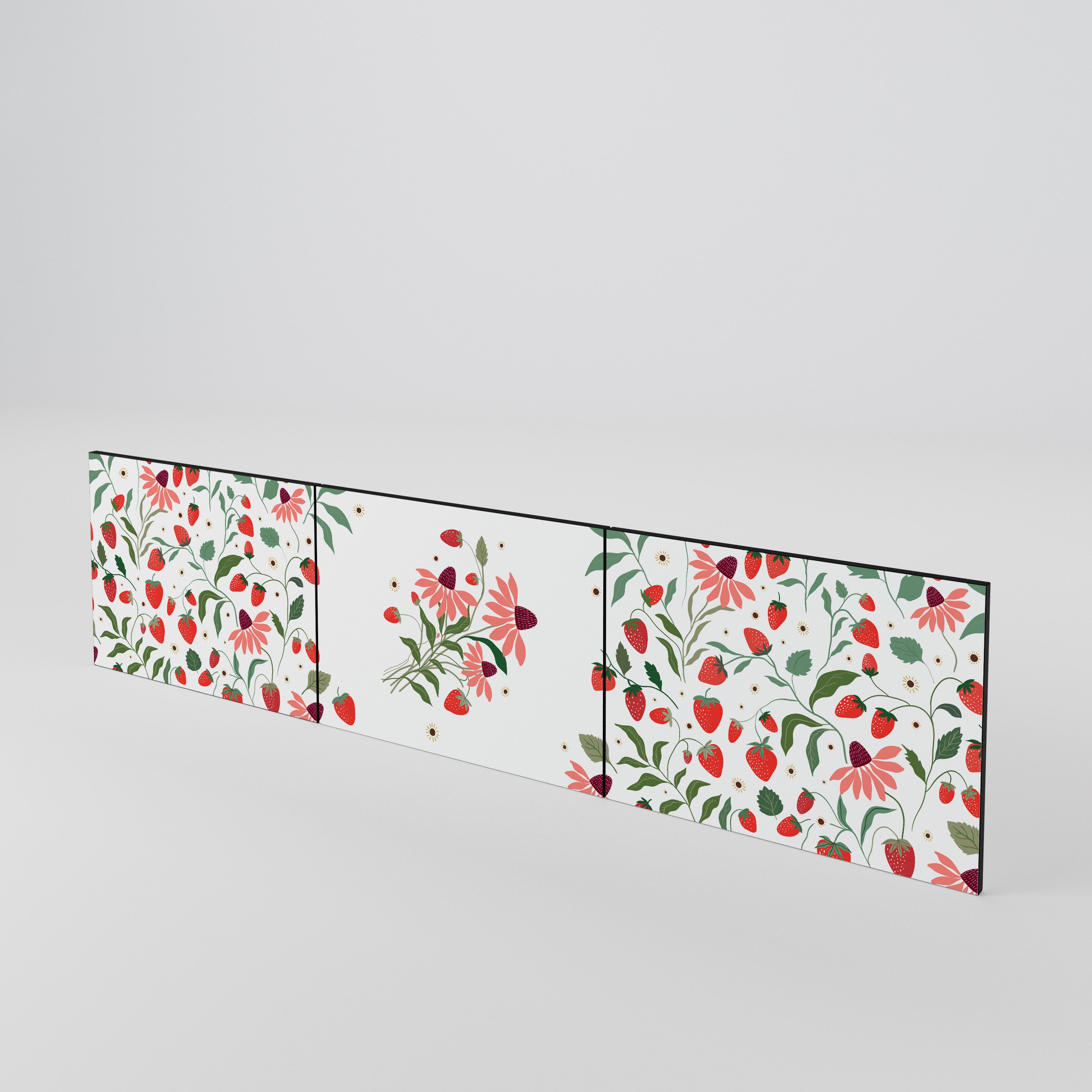 FLOWERS AND STRAWBERRIES 3-Piece TV Cabinet Door Set